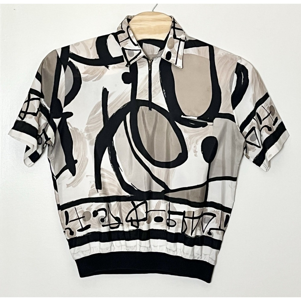 VNTG Alan Stuart Shirt Men LRG Abstract Print 70s Sopranos Wise Guy Banded Waist